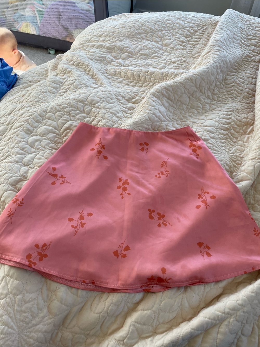 White Fox Boutique Pink Skater Skirt with Orange Floral Print